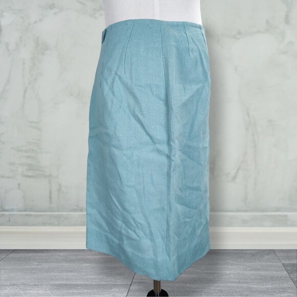 Vintage 60s Matching Midi Skirt Set Size 8 Button Back Top Linen Blend Mod - Picture 9 of 15